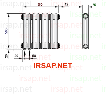 чертеж радиатора Irsap Tesi 20500-0820500-8-18-01